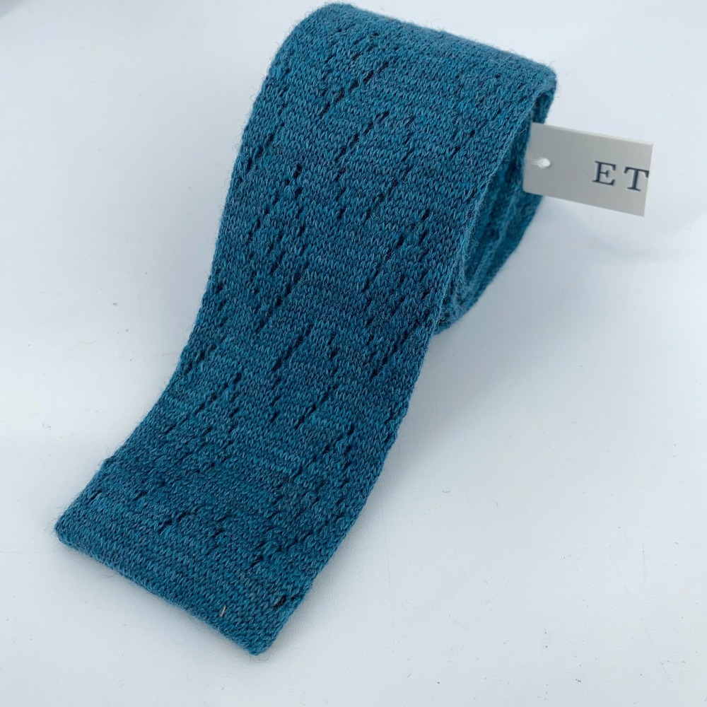 Eton Tie Mens Blue Crochet Knit Skinny Slim Professional Luxury One Size Necktie